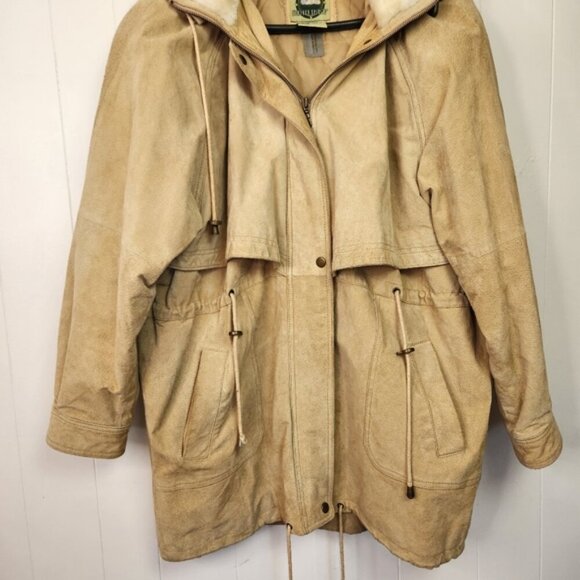 Vintage 90s Suede Fur Brown Beige Coat Jacket 1990 Bohemian Western Boho winter - Picture 3 of 16